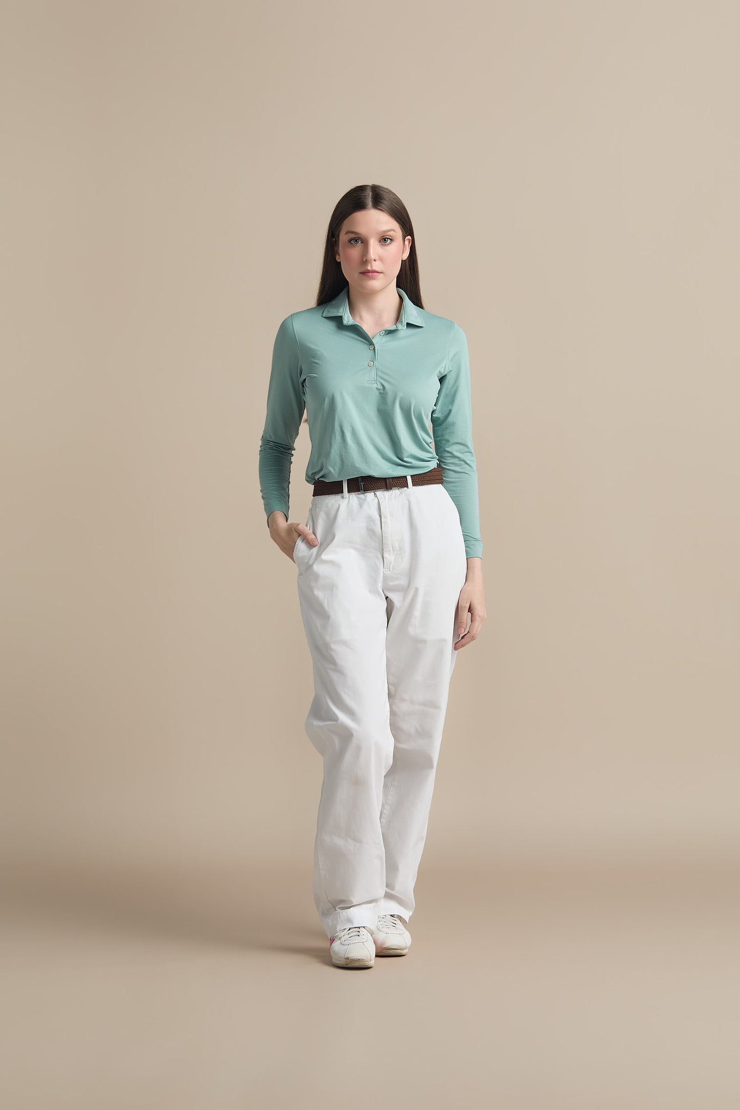Women’s Aqua Emerald Long Sleeve Polo