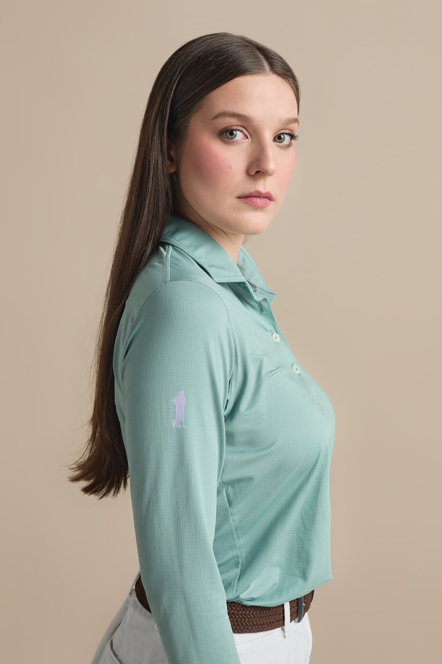 Women’s Aqua Emerald Long Sleeve Polo