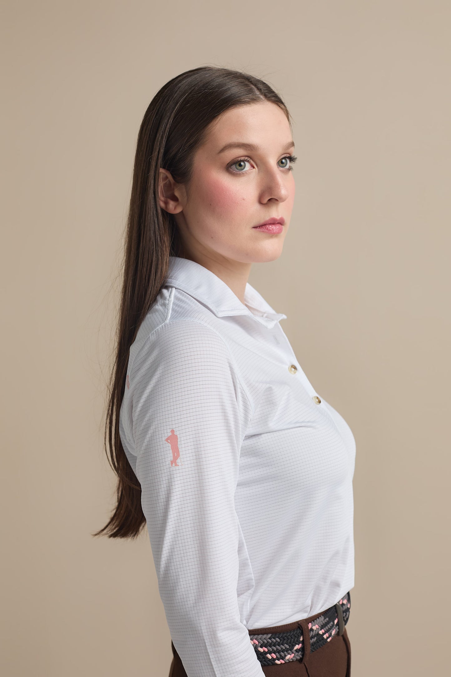 Women’s White Flamingo Long Sleeve Polo