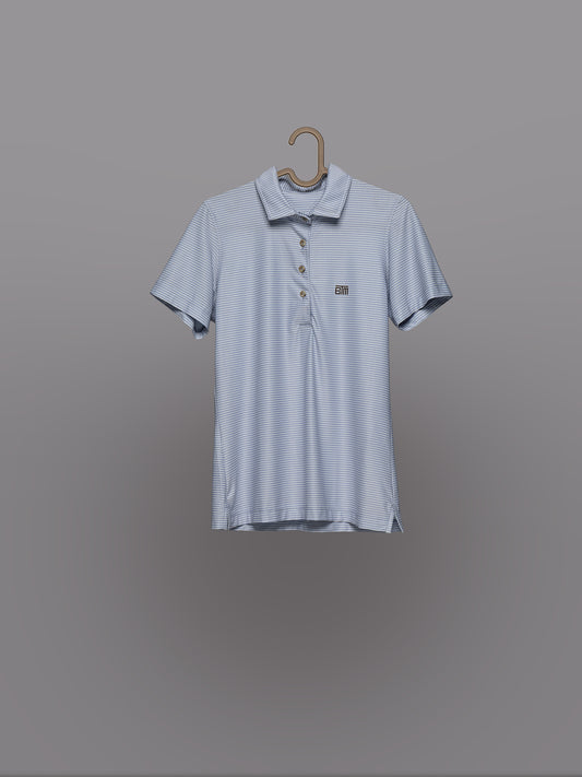 Polo de Golf para Mujer Azul con Rayas – Manga Corta