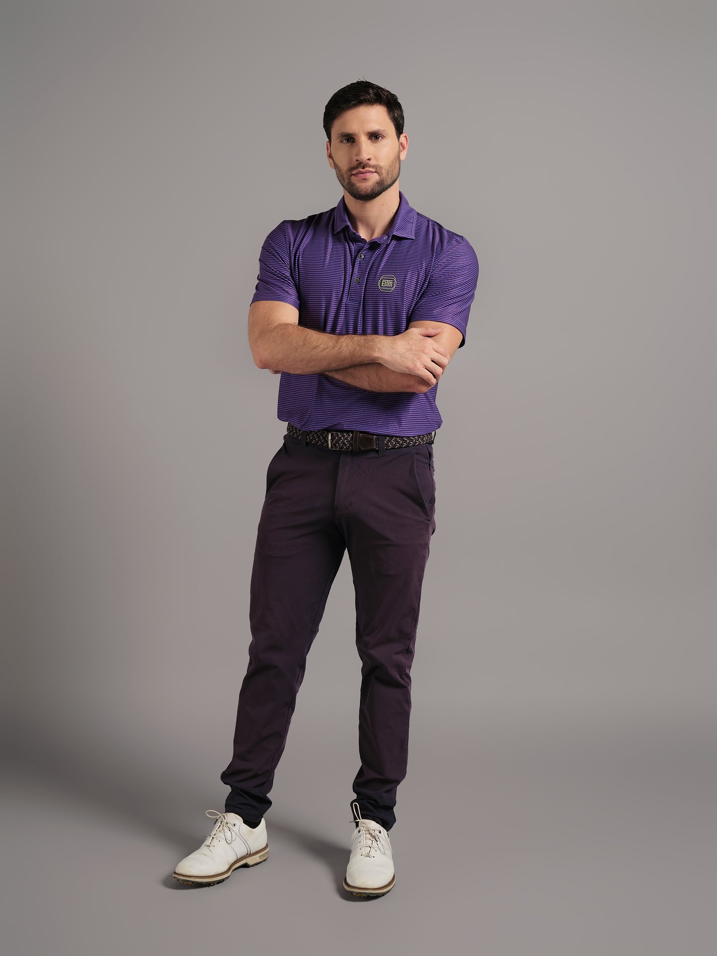 Polo de Golf para Hombre Morado con Rayas Horizontales – Manga Corta