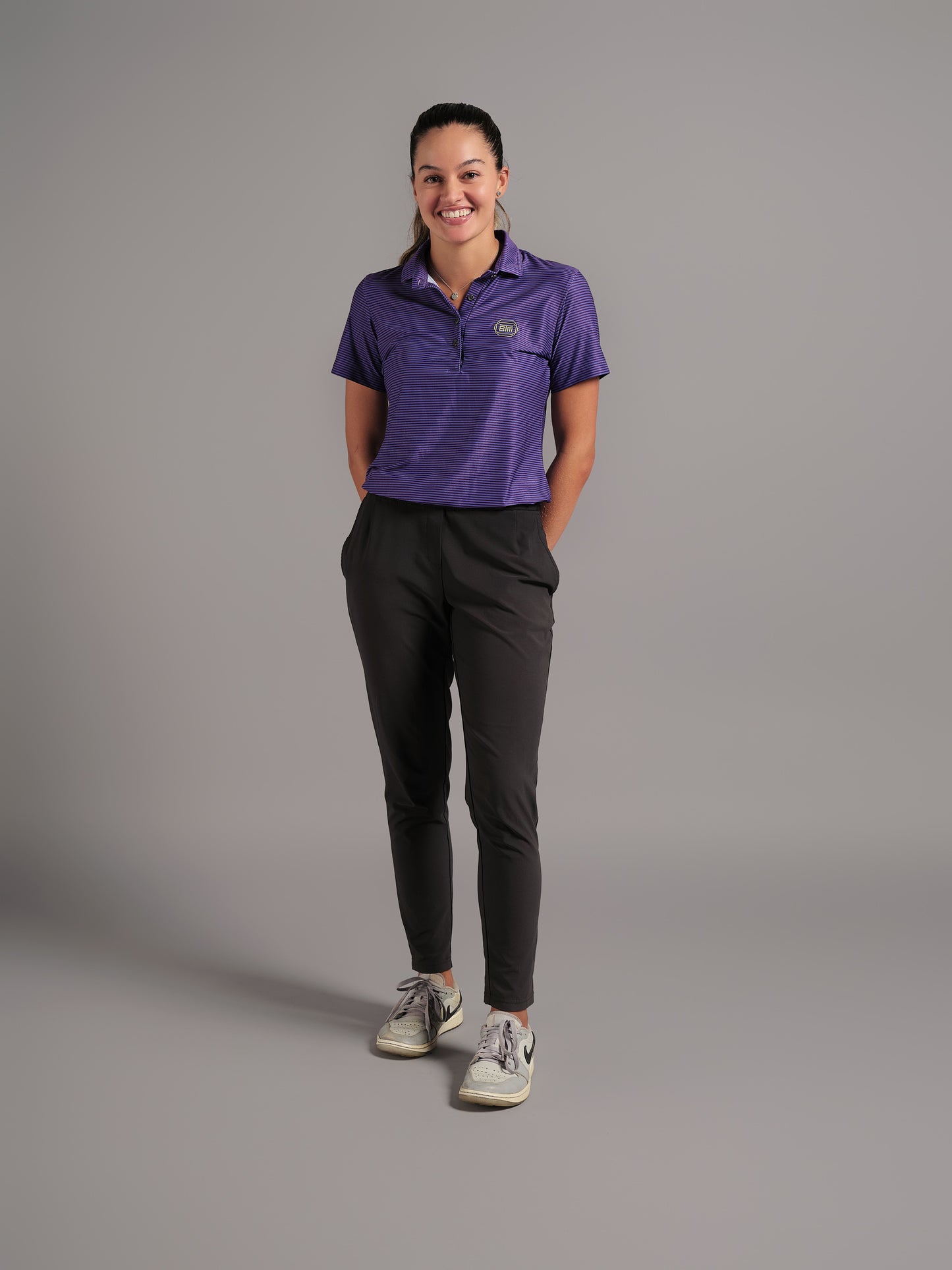 Polo de Golf para Mujer Morado con Rayas Horizontales – Manga Corta
