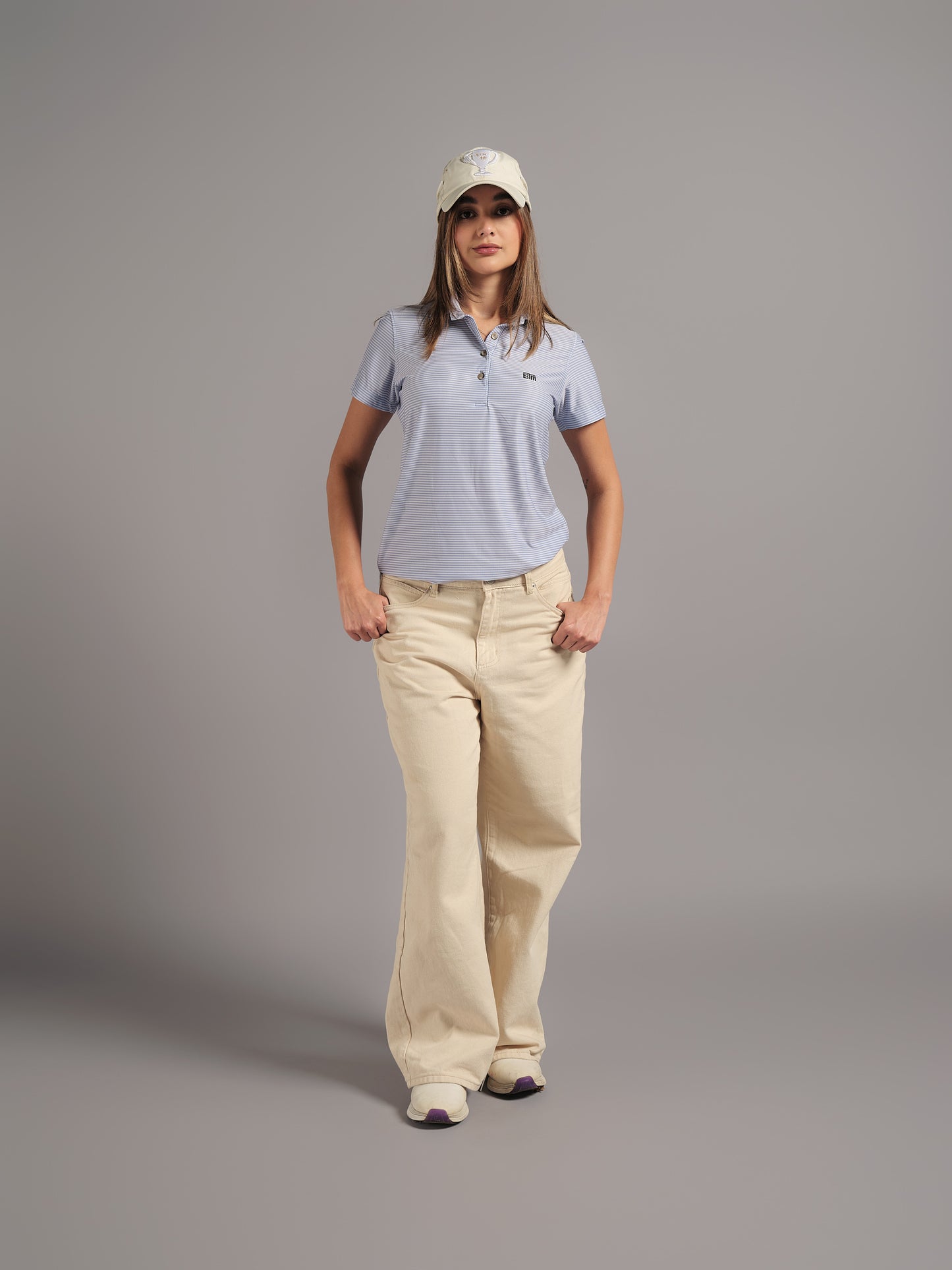 Polo de Golf para Mujer Azul con Rayas – Manga Corta
