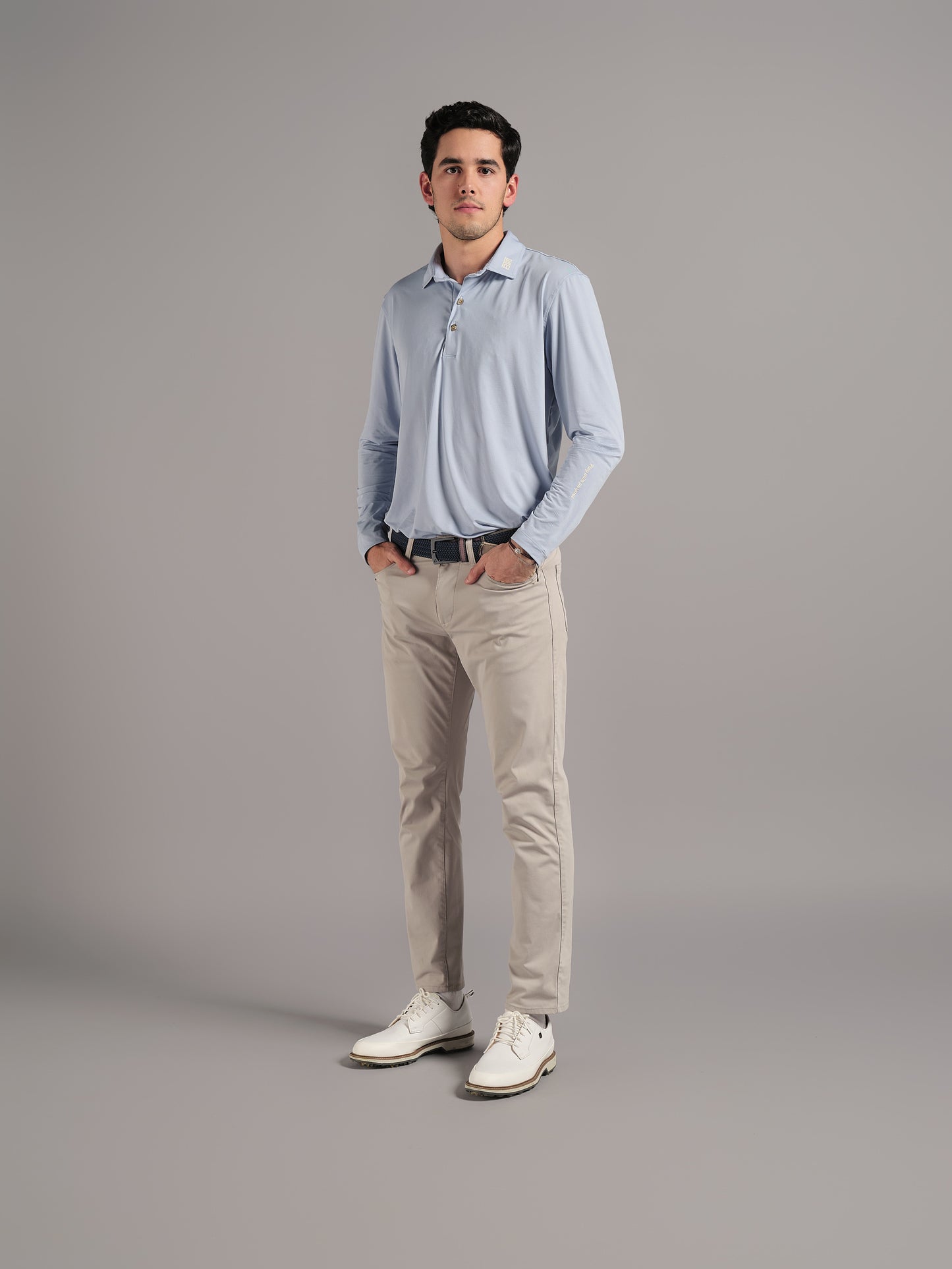 Polo de Golf para Hombre Azul Claro de Manga Larga