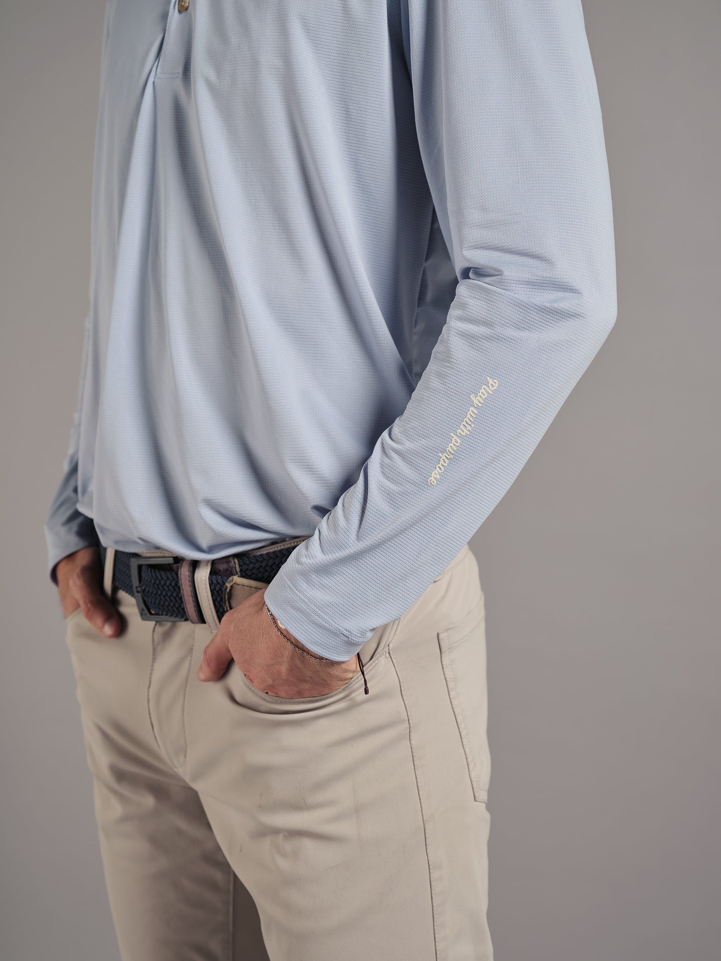 Polo de Golf para Hombre Azul Claro de Manga Larga