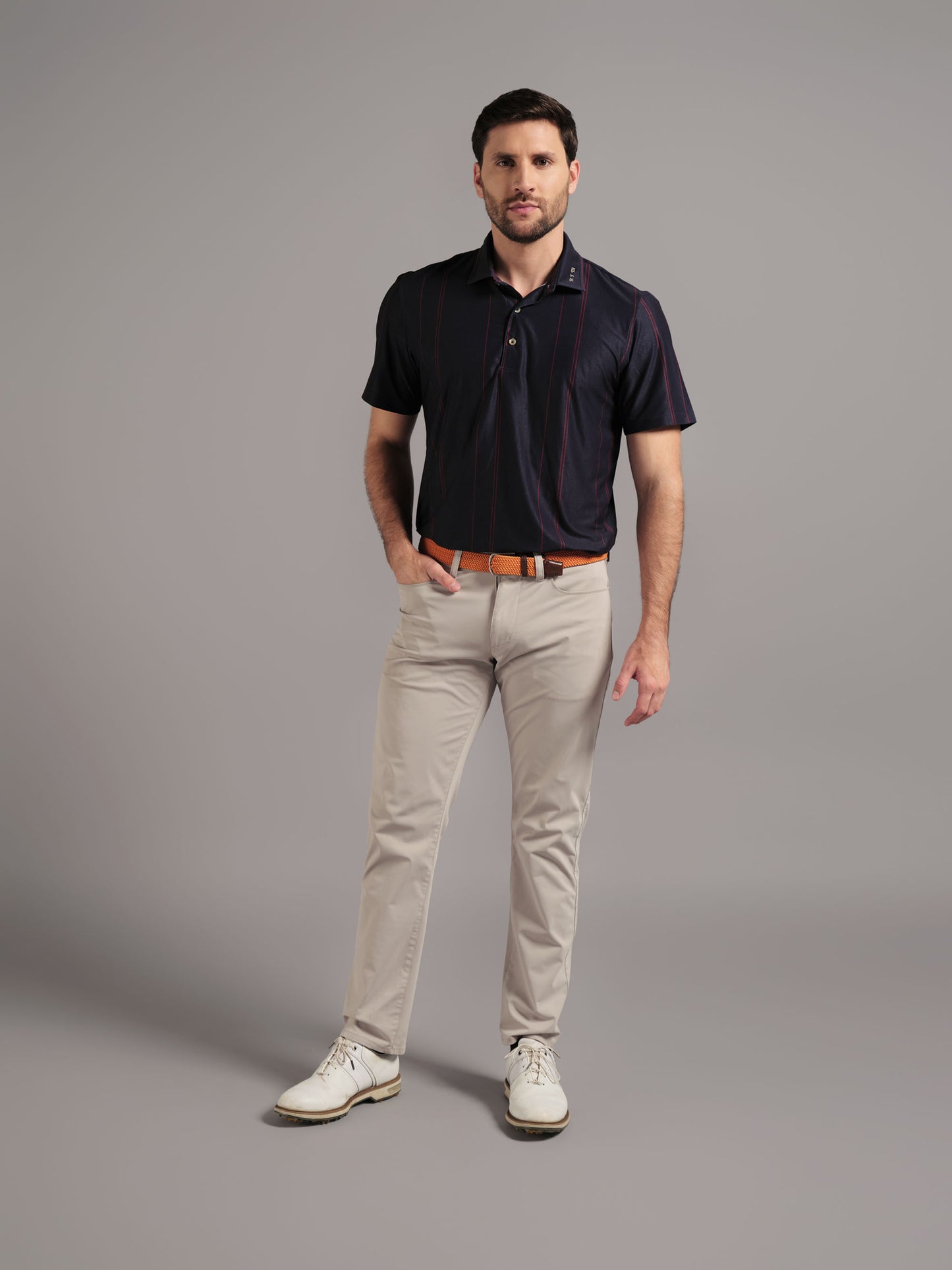 Polo de Golf para Hombre Azul Oscuro con Rayas – Manga Corta