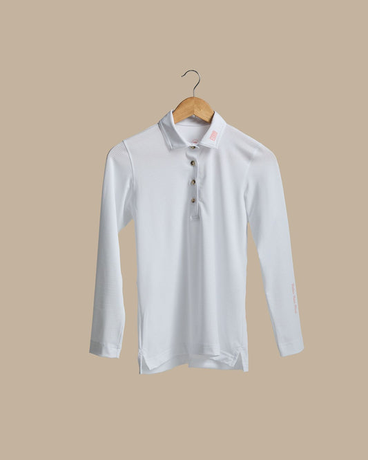 Women’s White Flamingo Long Sleeve Polo